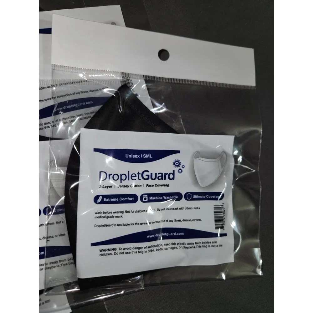 (67) Lot of Unisex Black Droplet Guard‎ 2 Layer Jersey Cotton Face Covering Mask